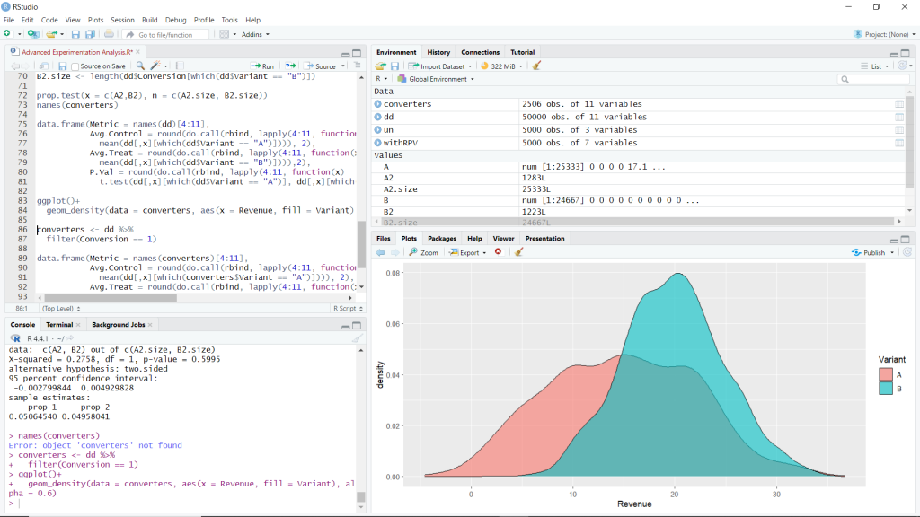 advanced experimentation analysis on RStudio